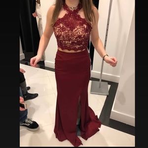 Maroon Two Piece Prom Dress